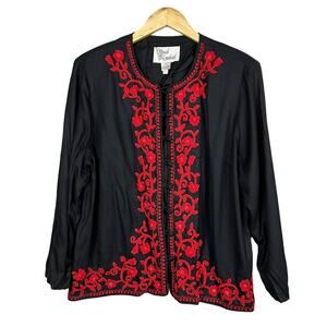 Vintage Sarah Elizabeth Evening Jacket Button Front Black Red - 16